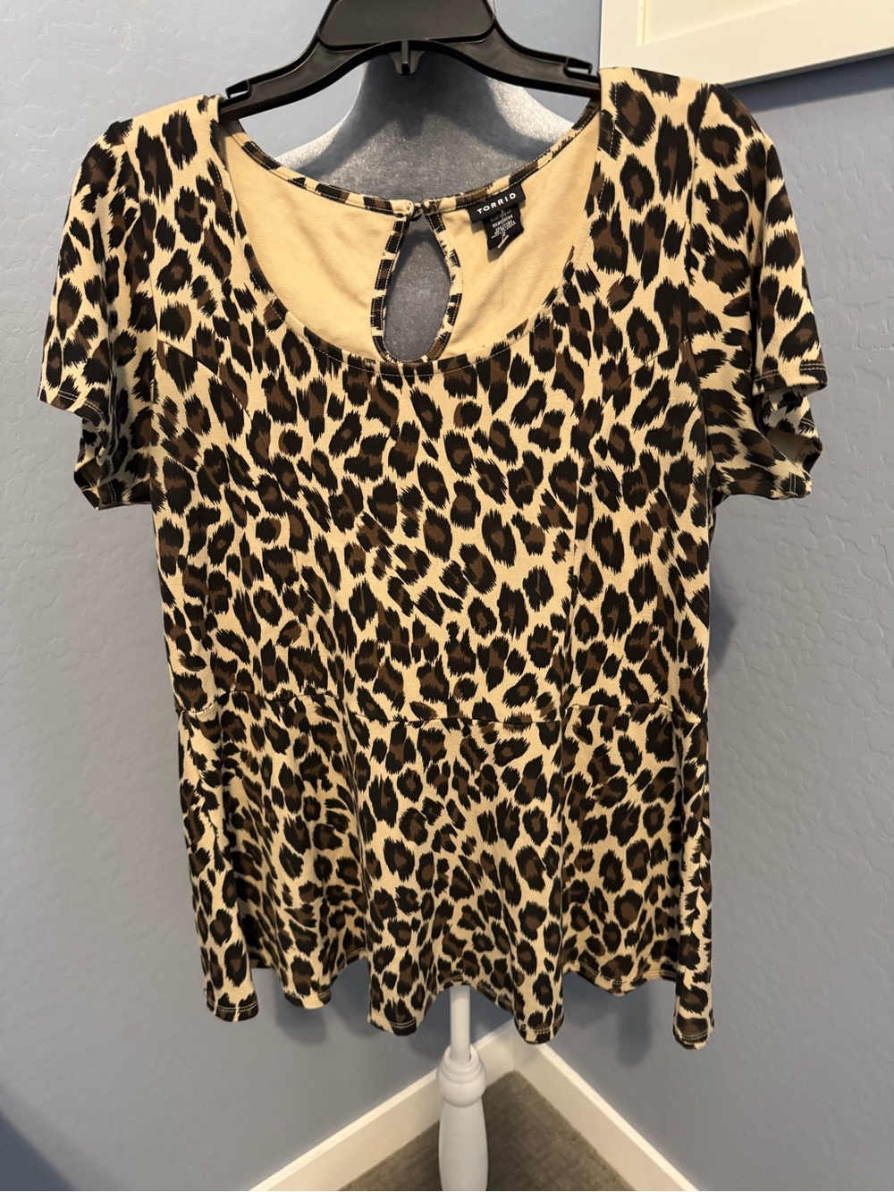 torrid Tan and Black Leopard Peplum Keyhole Top